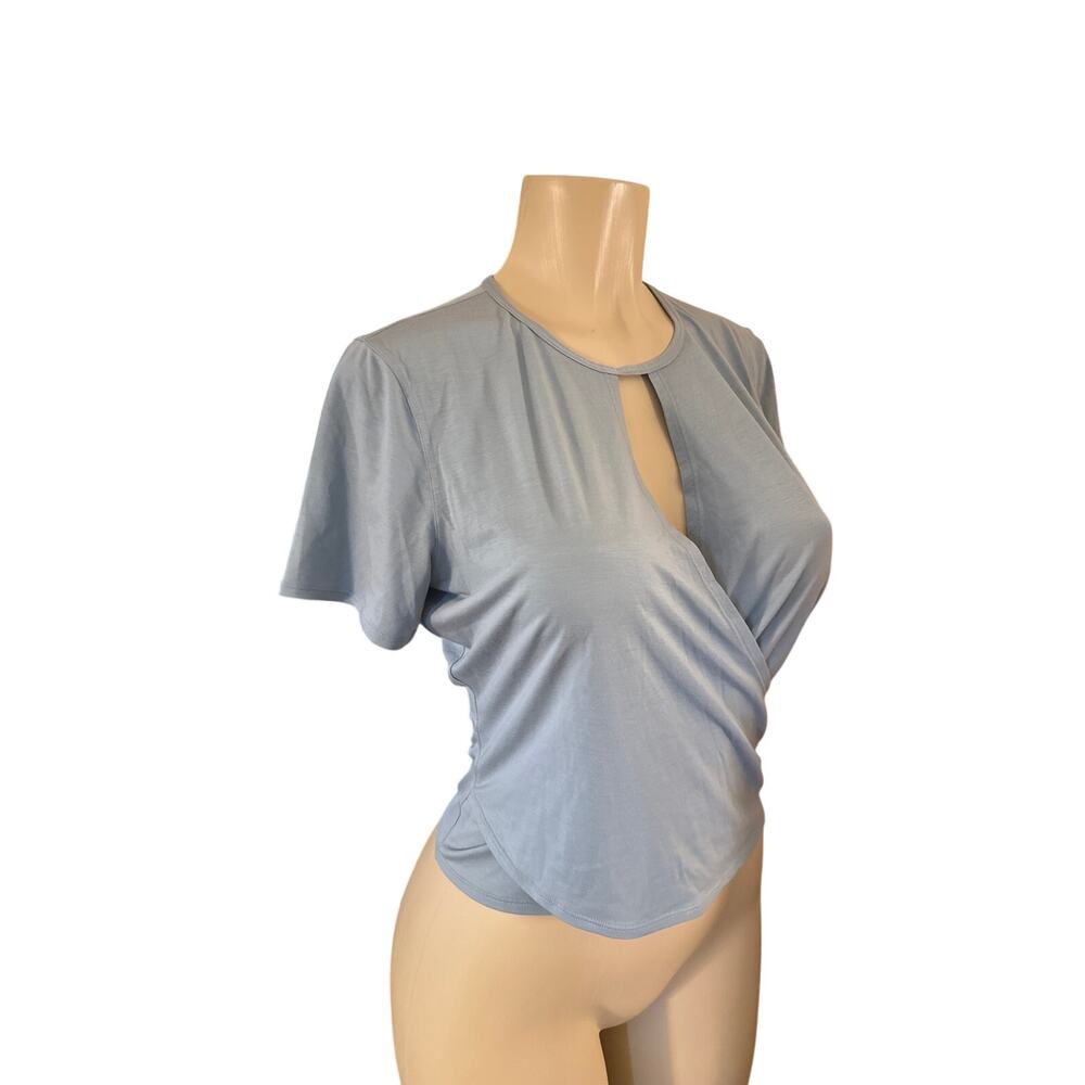 Women 6 Lululemon Round Trip Short Sleeve Wrap Blue Cast Twist Tee Shirt Top